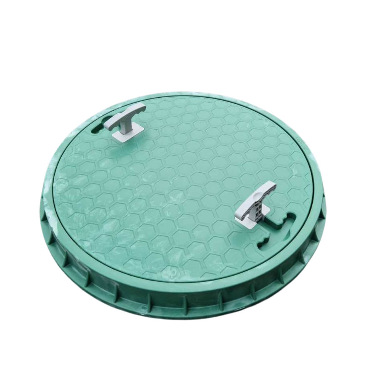 Capac canalizare rotund din PP cu mâner verde DN500